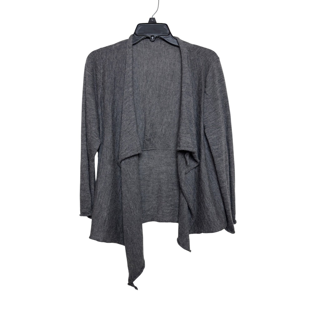 Eileen Fisher 100% Royal Alpaca Grey Open Front Waterfall Cardigan Womens L Rare